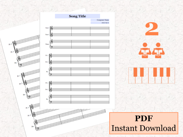 2-Part Choir Piano - Printable Blank Sheet Music Paper PDF