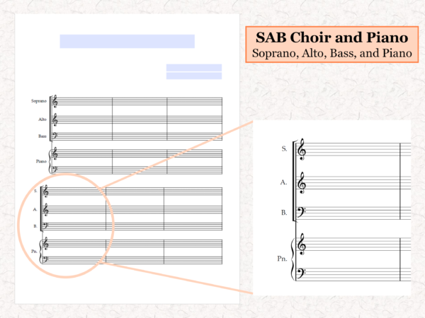 SAB Choir Piano - Printable Blank Sheet Music Paper PDF 02