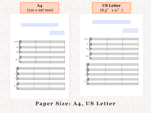 SAB Choir Piano - Printable Blank Sheet Music Paper PDF 04