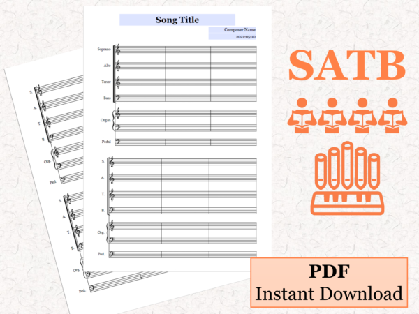 SATB Choir Organ - Printable Blank Sheet Music Paper PDF