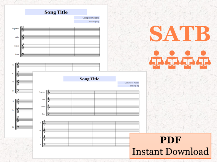 SATB Choir - Printable Blank Sheet Music Paper PDF