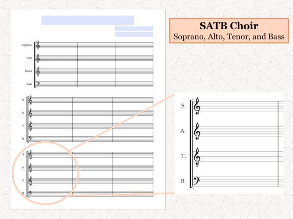 SATB Choir - Printable Blank Sheet Music Paper PDF 02