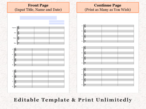 SATB Choir - Printable Blank Sheet Music Paper PDF 03