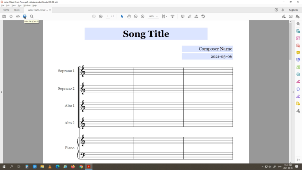 SSAA Choir Piano - Printable Blank Sheet Music Paper PDF 05