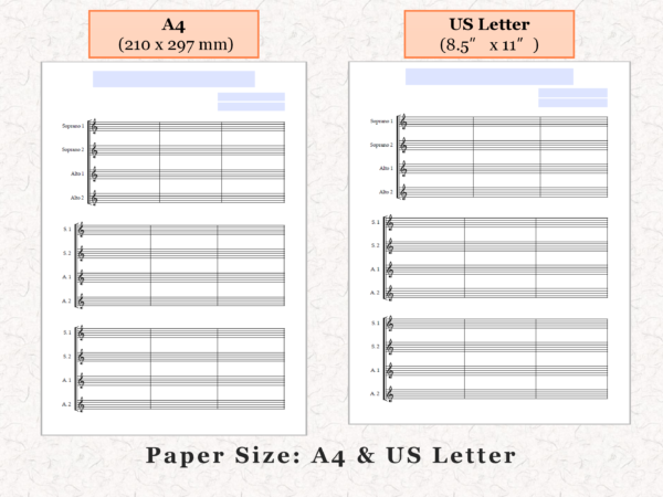 SSAA Choir - Printable Blank Sheet Music Paper PDF 05