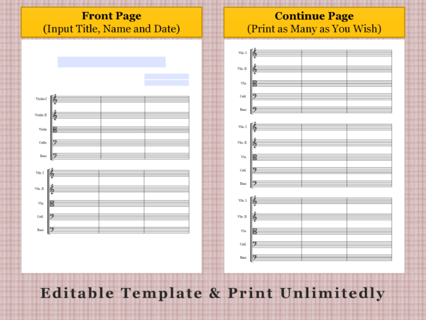 String Orchestra - Printable Blank Sheet Music Paper PDF 02