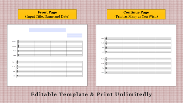 String Quartet Landscape - Printable Blank Sheet Music Paper PDF 03