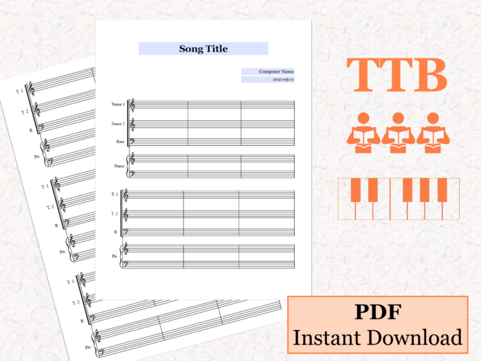 TTB Choir Piano - Printable Blank Sheet Music Paper PDF