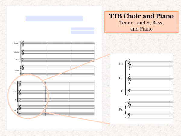 TTB Choir Piano - Printable Blank Sheet Music Paper PDF 02