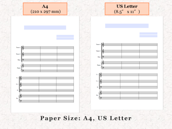 TTB Choir Piano - Printable Blank Sheet Music Paper PDF 04