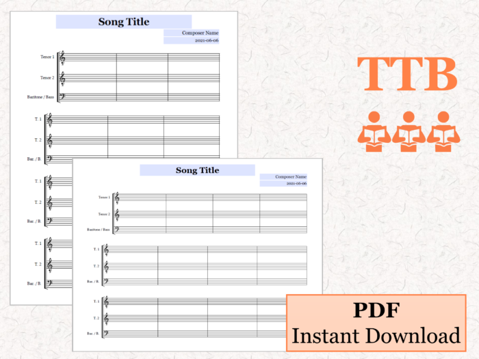 TTB Choir - Printable Blank Sheet Music Paper PDF