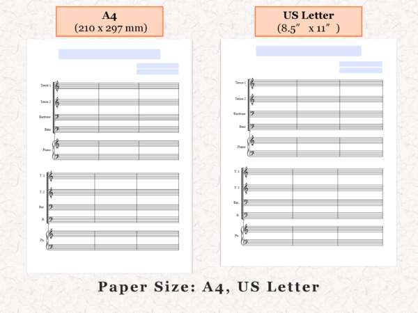 TTBB Choir Piano - Printable Blank Sheet Music Paper PDF 04