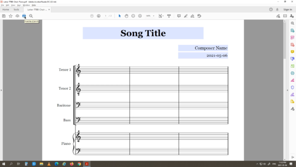 TTBB Choir Piano - Printable Blank Sheet Music Paper PDF 05