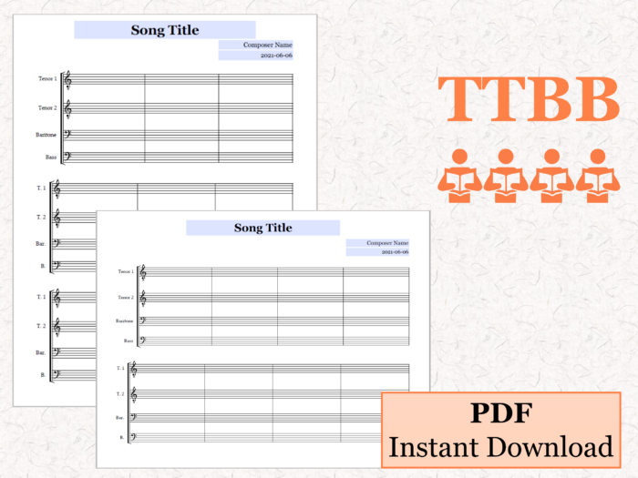 TTBB Choir - Printable Blank Sheet Music Paper PDF