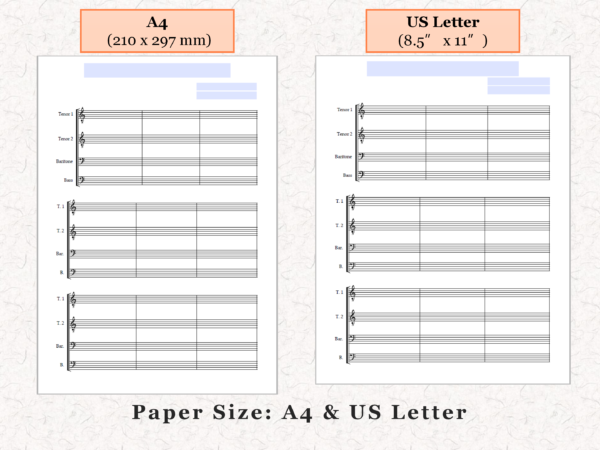 TTBB Choir - Printable Blank Sheet Music Paper PDF 05